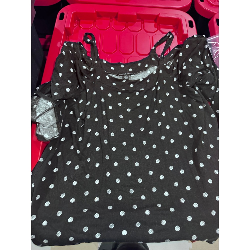 Cable & Gauge Woman Black Polka Dot Cold Shoulder Top 1X Short Sleeve Blouse